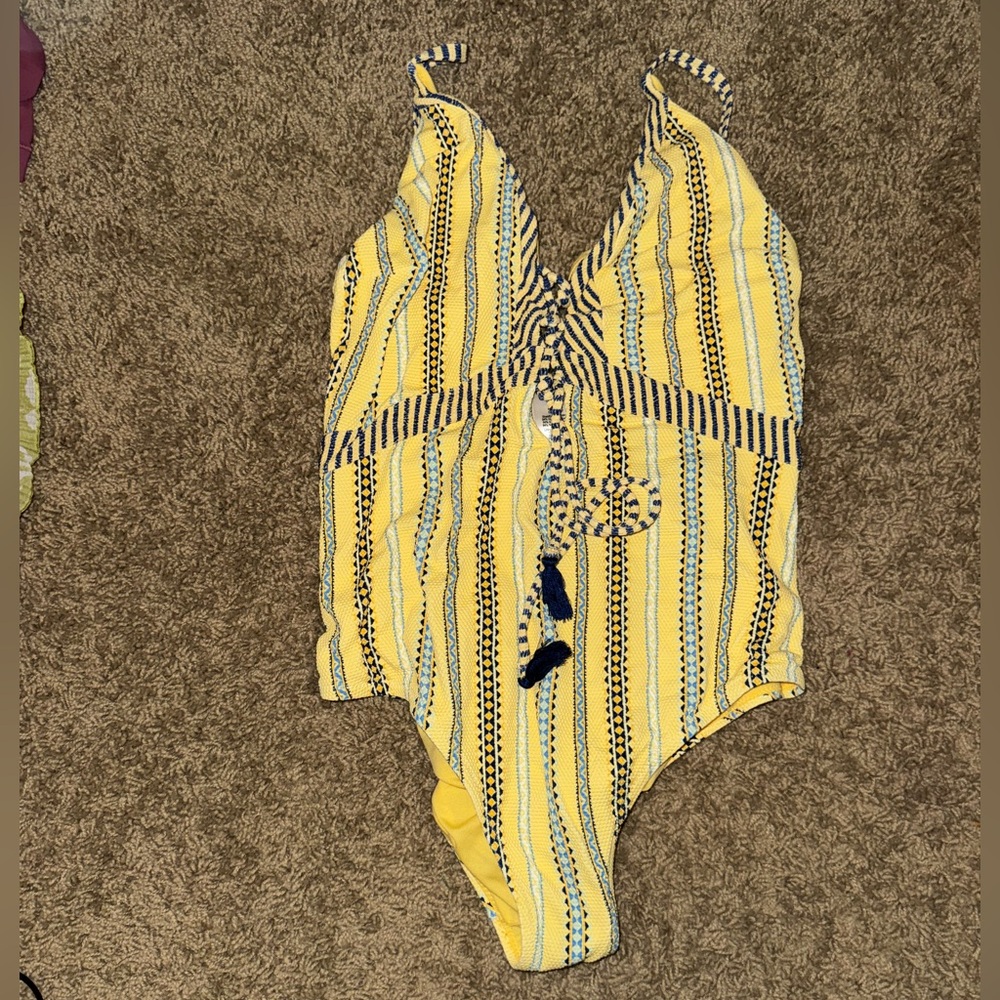 Yellow and Black Striped Swimsuit